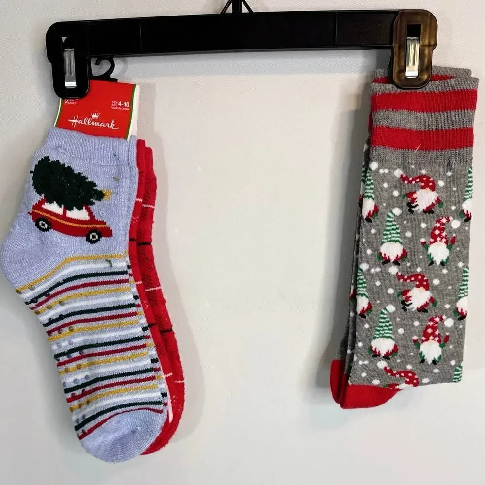 Hallmark‎ Christmas Theme Anklet Socks NWT + Over Calf Sock NWOT- 3 Pairs Bundle